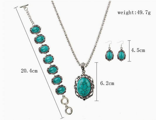 Turquoise Bracelet, Necklace, Earring Set