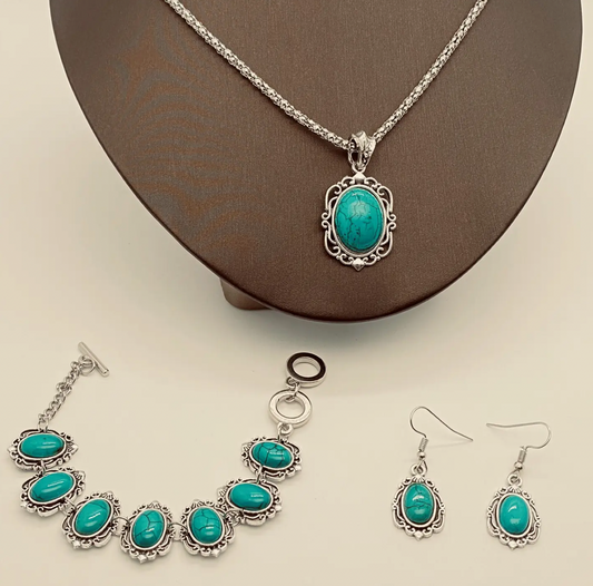 Turquoise Bracelet, Necklace, Earring Set