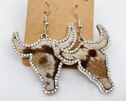 Western Style Cowhide/ Metal Earrings