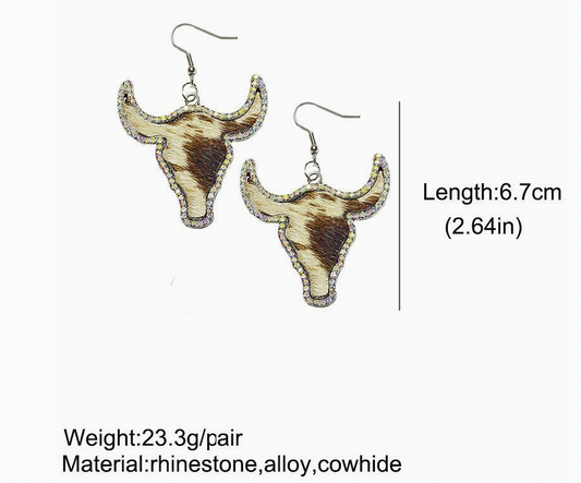 Western Style Cowhide/ Metal Earrings