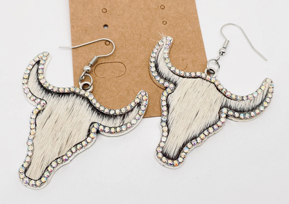 Western Style Cowhide/ Metal Earrings
